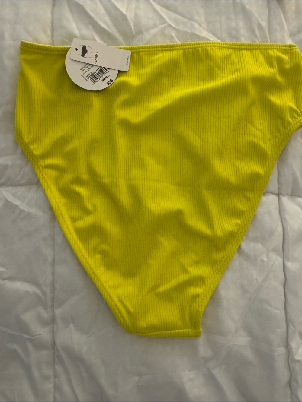 Neon Yellow Ribbed Two-Piece Bikini Set Size Small - Picture 4 of 7